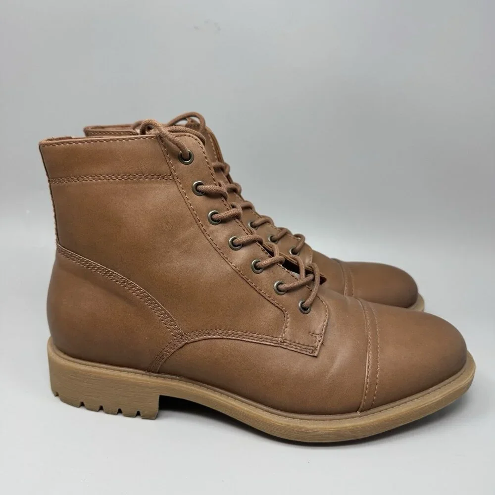 Frye And Co. Kip Flat Heel Lace Up Boots Men's US Size 11M Brown Vegan Leather